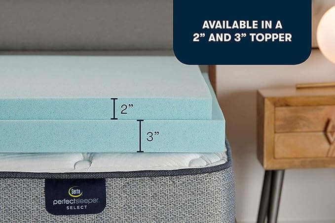 Serta ThermaGel Cooling, Pressure-Relieving Memory Foam Mattress Topper, 3 Inch, King,Blue