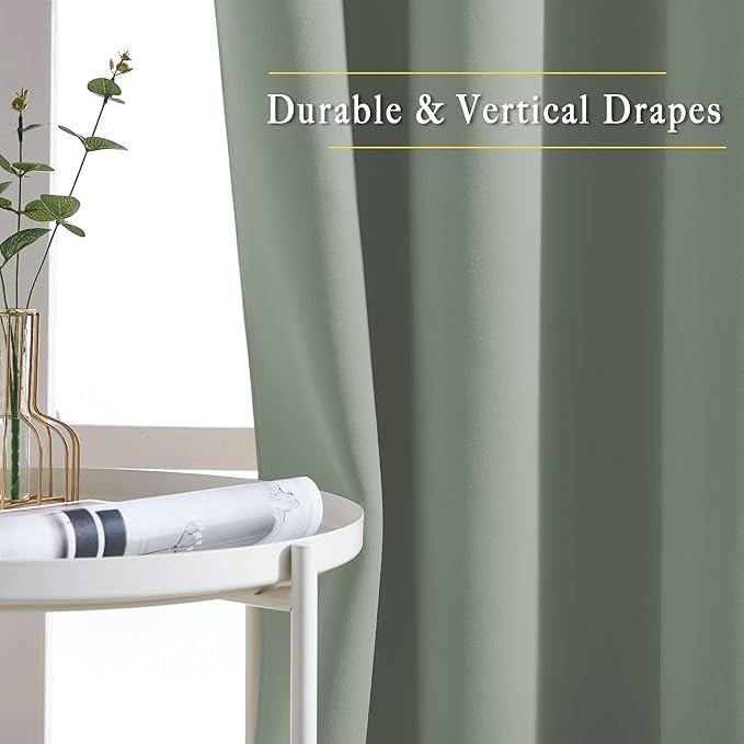 NICETOWN Room Darkening Curtains for Room Divider, Grommet Thermal Curtains Light & Sound Reducing Window Treatments for Sliding Glass Door, W66 x L110, Sage Green, 2 Panels