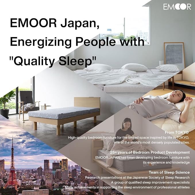 EMOOR Japanese Futon Mattress CLASSE & Fitted Sheet PRESSO Queen Made in Japan, Cotton (Gray) Foldable Floor Sleeping Bed Tatami Mat