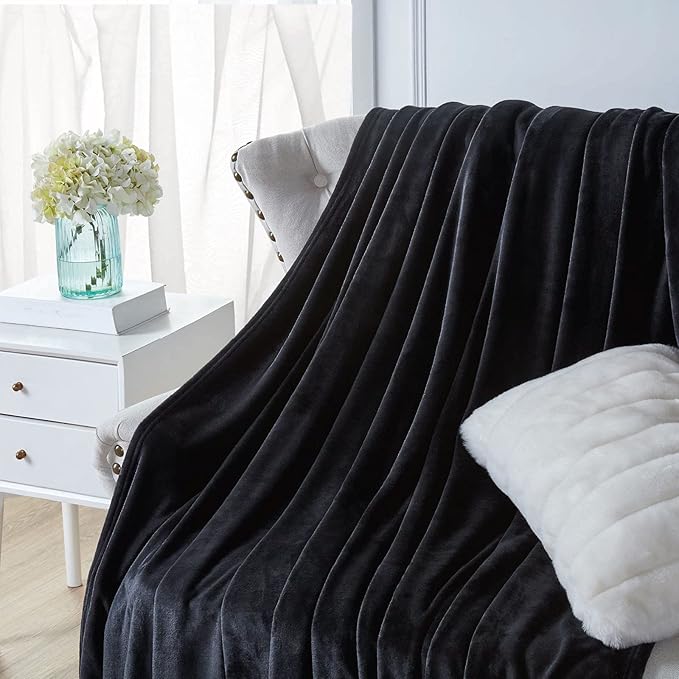 Walensee Fleece Blanket Plush Throw Fuzzy Lightweight (Twin Size 60x80 Black) Super Soft Microfiber Flannel Blankets for Couch, Bed, Sofa Ultra Luxurious Warm and Cozy for All Seasons