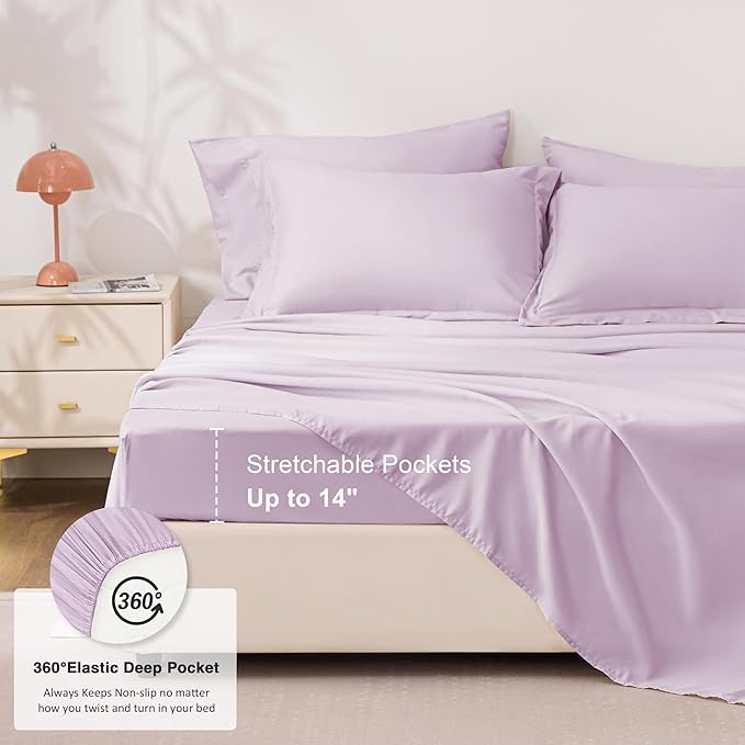 Love's cabin King Size Comforter Set Light Purple, 7 Pieces King Bed in a Bag, All Season Bedding Sets with 1 Comforter, 1 Flat Sheet, 1 Fitted Sheet, 2 Pillowcase and 2 Pillow Sham