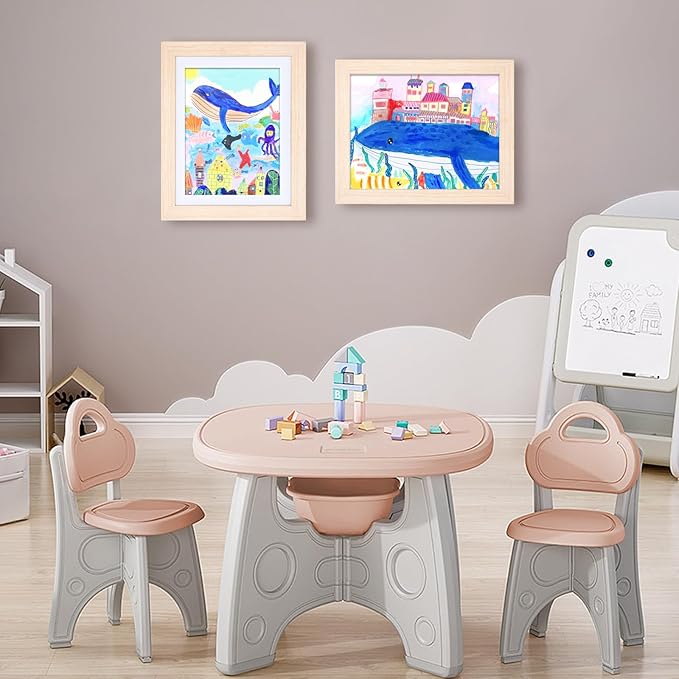 KINLINK 9x12 Kids Art Frames Set of 2, Solid Wood Kids Artwork Frames Changeable with Acrylic Front Opening Holds 150 Pictures, Art Frame for Kids Artwork with Mat or without Mat, Natural