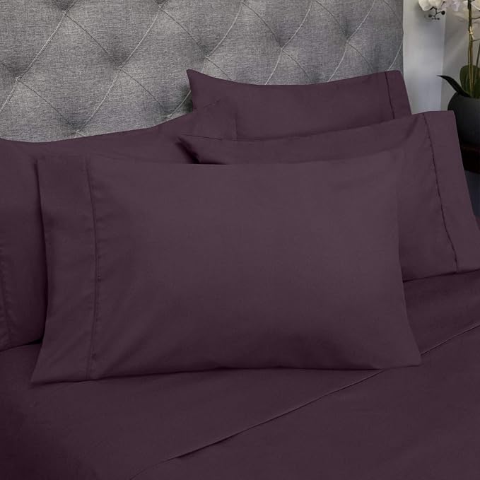 Sweet Home Collection 6 Piece 1500 Supreme Collection Brushed Microfiber Deep Pocket Sheet Set-2 Extra Pillow Cases, Great Value, Split King, Purple