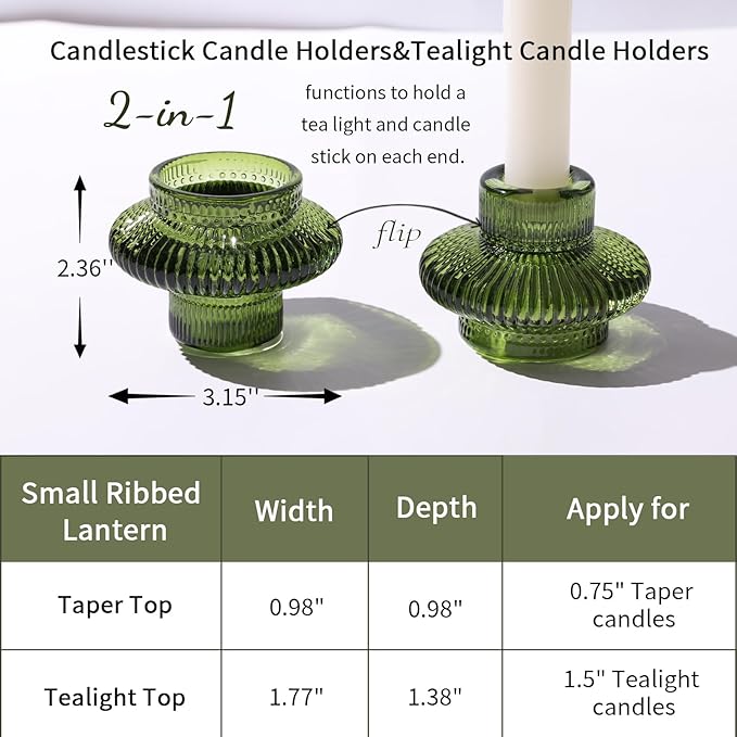 Green Taper Glass Candlestick Holders Tealight Candle Holders for Table Centerpieces, Wedding Decor and Dinner Party (8 Pcs, Green)