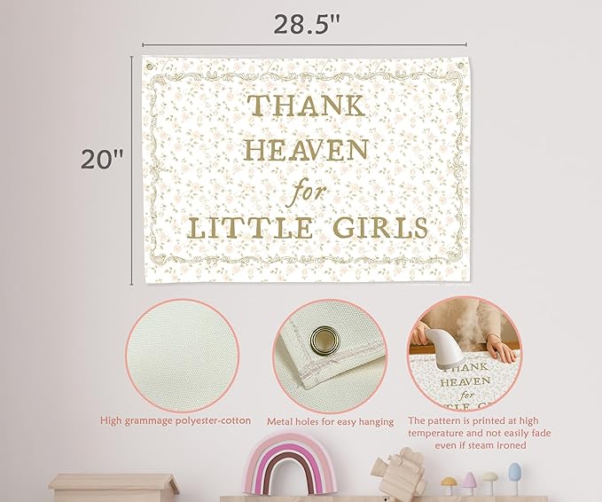 Christian Bible Verse Scripture Rectangular Banner Flag Wall Sign Decor Gift for Baby Girl-Nursery Baby Room Bedroom Decor-Baby,Shower Birthday Christmas Gift-Thank Heaven for Little Girls