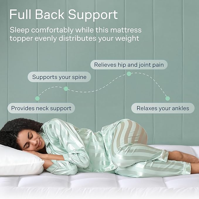 Cloud-Like Full Size Mattress Topper - 100% Cotton Top Mattress Pad for Back Pain Relief - Breathable & Naturally Cooling for Hot Sleepers, White