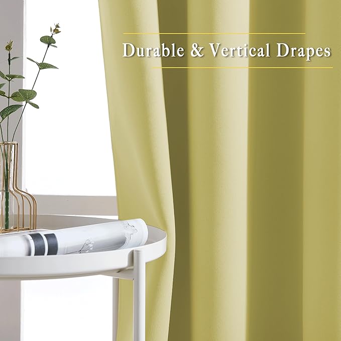 NICETOWN Room Darkening Curtains 66 inches Long, Grommet Window Treatment Energy Saving Thermal Drapes Room Darkening for Living Room/Bedroom, 2 Panels, W66 x L66, Paler Yellow