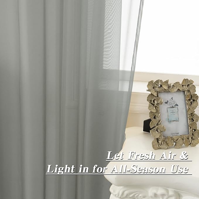 HUTO Sage Grey Sheer Window Curtains 108 Inches Long for Bedroom Girls Rod Pocket Window Sheer Panels Drapes 2 Panels Curtains for Living Room Canopy Bed Nursery