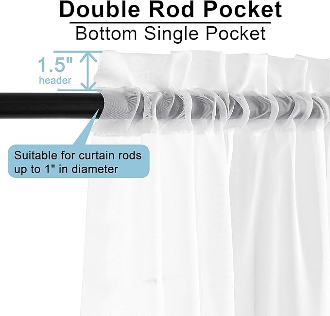 OWENIE White Sheer Curtains 96 Inches Long, Elegant Sheer Curtains for Bedroom, Window Voile Sheer Curtain Panels/Drapes/Treatment for Living Room, 2Pcs, Each 42" W x 96" L