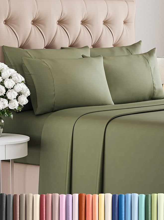 King 6 Piece Sheet Set - Comfy Breathable & Cooling - Ultra-Soft Hotel Luxury Bedding Set with 8-16 Inch Deep Pockets - 1 Flat & 1 Fitted Sheet & 4 Pillowcases - Wrinkle Free & Easy Care - Sage Green