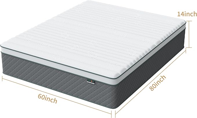 PurrJoys 14 Inch Queen Mattress, Cooling-Gel Memory Foam and Pocket Spring Hybrid Mattress, Queen Bed Mattress in a Box, CertiPUR-US Certified, Medium Firm, Queen Size Mattress
