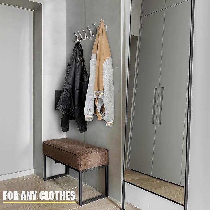 Coat Rack Wall Mount – Brushed Nickel 17 Inch Stainless Steel Hook Rail with 6 Heavy Duty Double Coat Hooks – Wall Mounted Coat Hanger for Entryway, Bathroom, Bedroom, Towel, Hat Organizer - 6 Pack