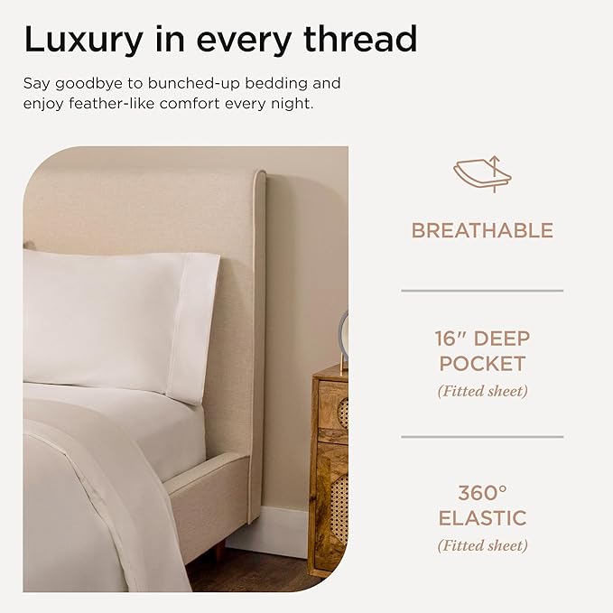 Threadmill Luxury Queen Sheet Set 800 Thread Count for Queen Size Bed - Hotel White Sateen Queen Bed Sheets, Better Than Egyptian Cotton,4 Pc Solid Soft Breathable Bed Set, Fits 16" Deep Pocket
