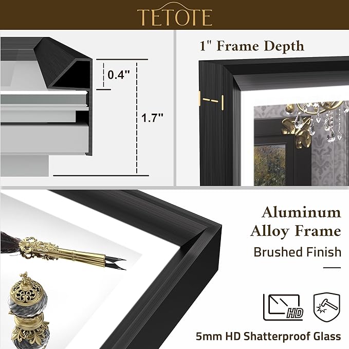 TETOTE 40x24 LED Bathroom Mirror with Lights Black Metal Framed Front & Back Light Vanity Mirror Baroque Gothic Antifog Stepless Dimmable White/Warm/Natural,CRI90+,Waterproof(Horizontal/Vertical)