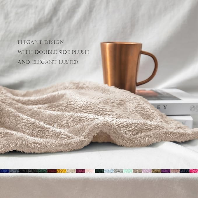 Exclusivo Mezcla Plush Fuzzy Fleece Throw Blanket Extra Large, Super Soft, Fluffy and Warm Blankets for Couch, Bed, Suitable for All Seasons (50x70 Inches, Camel)