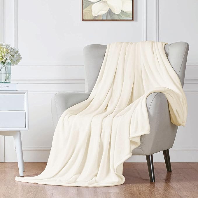 Walensee Fleece Blanket Plush Throw Fuzzy Lightweight (Queen Size 90x90 Cream) Super Soft Microfiber Flannel Blankets for Couch, Bed, Sofa Ultra Luxurious Warm and Cozy for All Seasons