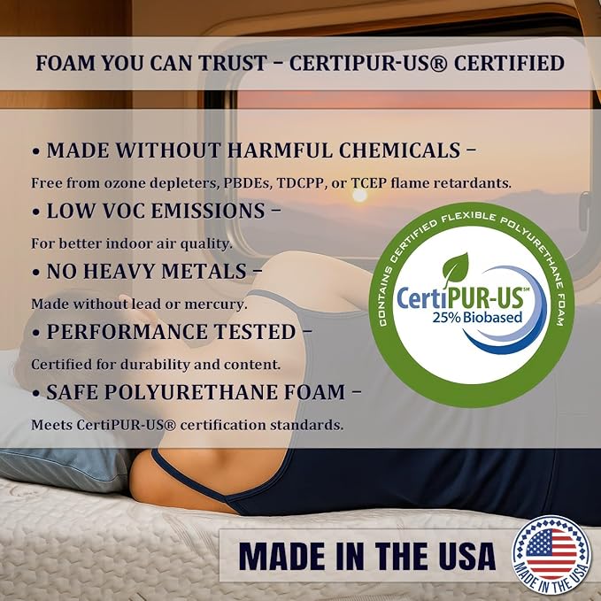 Foamma 4” x 36” x 75” Truck, Camper, RV Visco Gel Memory Foam Bunk Mattress, Organic Cotton Cover, Made in USA, Comfortable, Travel Trailer, CertiPUR-US Certified