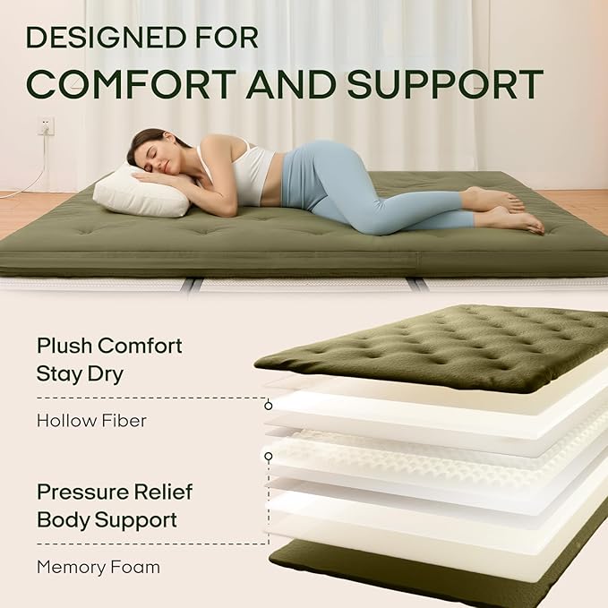 ZonLi Japanese Floor Futon Mattress Full Size 75"x 54", 100% Cotton Cover 4'' Thicken Tatami Mattress, Foldable Sleeping Pad, Portable Dormitory Tatami Mat, Roll Up Floor Lounger Bed for Adult