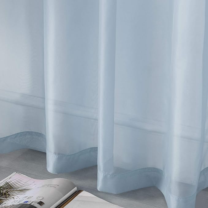 DUALIFE 45 Inches Long Dusty Blue Voile Sheer Curtains for Nursery 2 Panels Grommet Small Windows Short Drapes Solid Blue Sheer Curtains for Bathroom Boys Bedroom 52 X 45 Inch Long