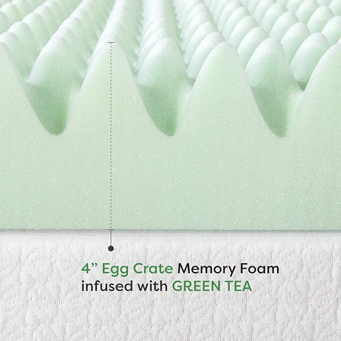 Best Price Mattress 4 Inch Egg Crate Memory Foam Mattress Topper with Calming Green Tea Infusion, CertiPUR-US Certified, Twin XL