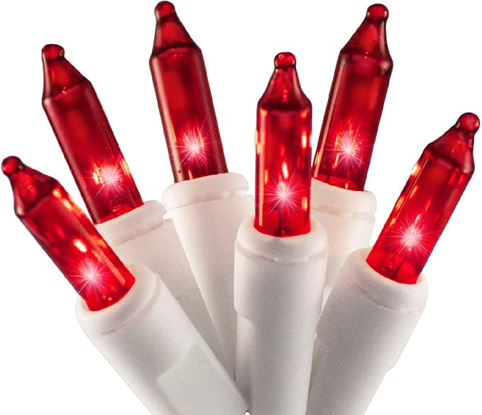 612 Vermont 50 Red Christmas Lights on a White Wire String, UL Approved, Indoor and Outdoor Use, 9 Foot of Lighted Length, 11 Foot of Total Length
