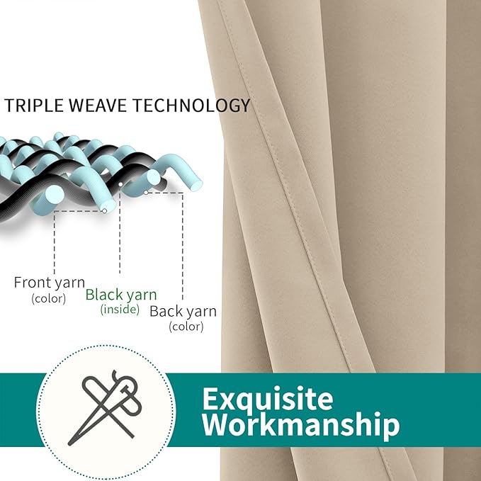 BGment Blackout Curtains - Grommet Thermal Insulated Room Darkening Bedroom and Living Room Curtains, Set of 2 Panels (70 x 84 Inch, Sand)