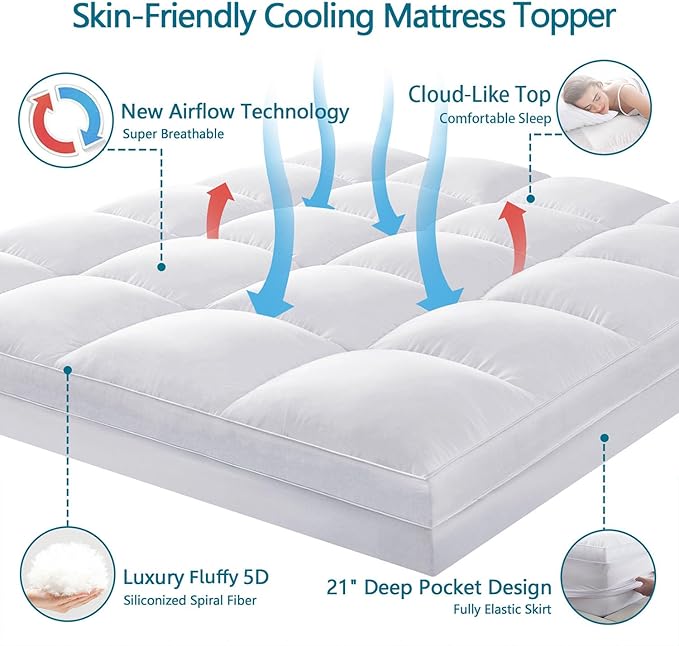 CHOKIT Twin XL Mattress Topper, College Dorm Extra Thick Pillow Top Mattress Pad for Back Pain Relief, Cooling Bed Topper Mattress Cover with 8-21 Inch Deep Pocket