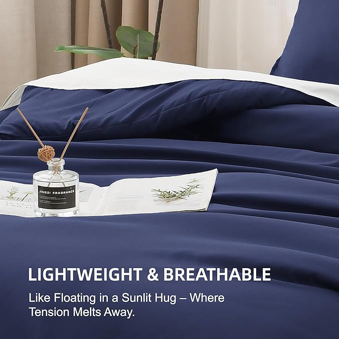 Litanika Comforters Navy Blue Oversized King Size, 3 Pieces Lightweight Solid Bedding Set & Collections, All Season Fluffy Bed Set (120x98In Comforter & 2 Pillowcases)