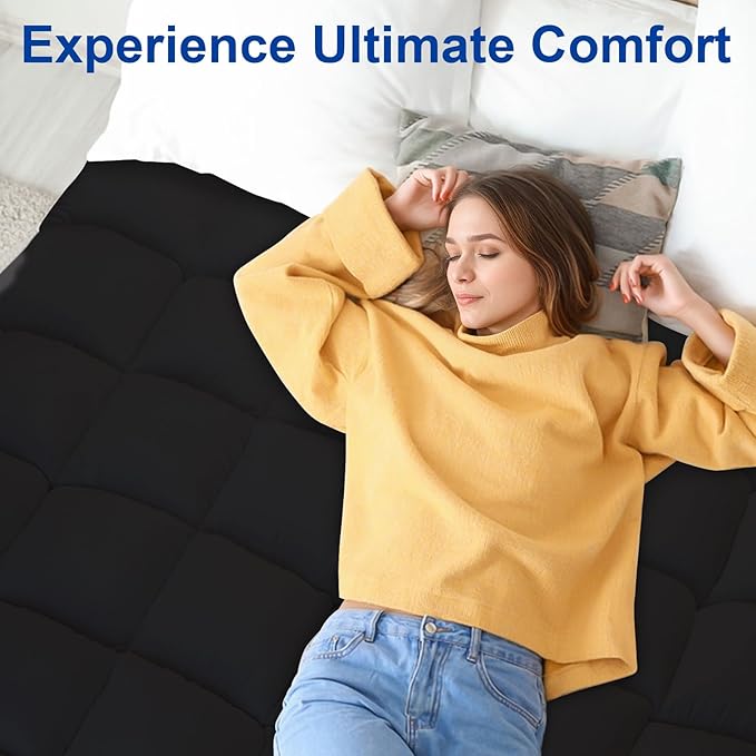 KAYFIA Full Mattress Topper, Extra Thick Mattress Pad Cover for Deep Sleep,3D+7D Snow Down Alternative Fill Overfilled Plush Pillow Top with 8-23 Inch Deep Pocket-Black