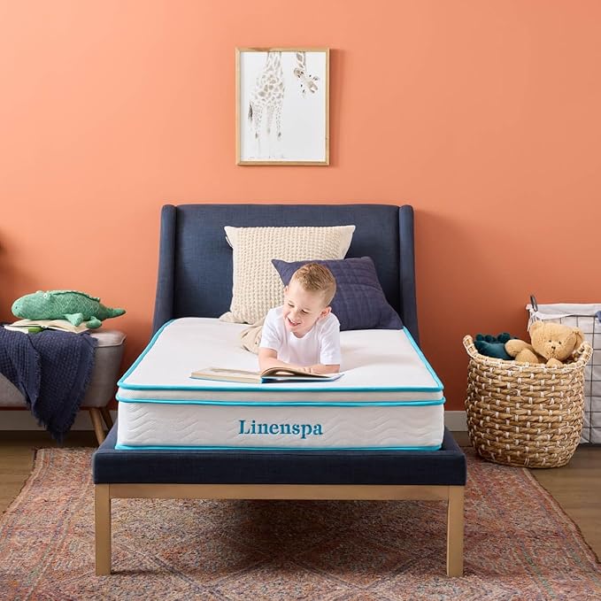 Linenspa 8 Inch Memory Foam and Spring Hybrid Mattress - Medium Firm Feel - Bed in a Box - Quality Comfort and Adaptive Support - Breathable - Cooling - Guest and Kids Bedroom - Twin Size