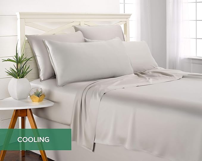 California King Sheets by Pure Bamboo, Genuine 100% Organic Viscose Derived from Bamboo Bed Sheet Set, Soft & Cooling, Double Stitching, Lifetime Quality Promise (California King, Silver Pearl)