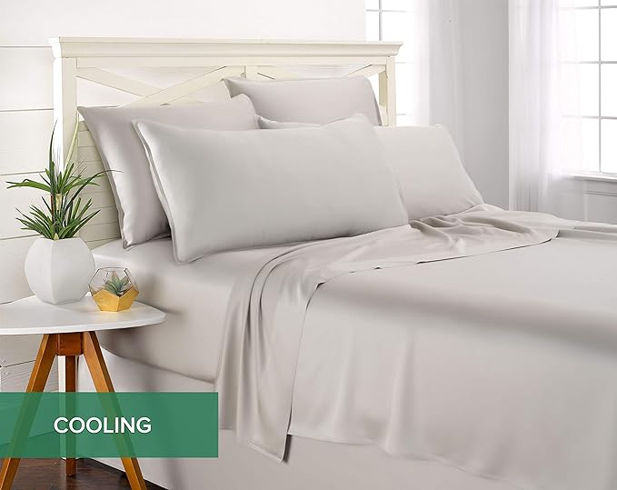 Full Sheets by Pure Bamboo, Genuine 100% Organic Viscose Derived from Bamboo Bed Sheet Set, Luxuriously Soft & Cooling, Double Stitching, Lifetime Quality Promise (Full, Silver Pearl)