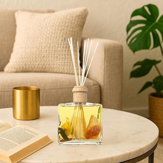Rosy Rings Essence of Summer Botanical Reed Diffuser 13oz – Lasts 6-12 Months Floral Aromatherapy Notes of Hyacinth, Honeysuckle, Rose Home Fragrance Summer Decor Housewarming Wedding Gifts