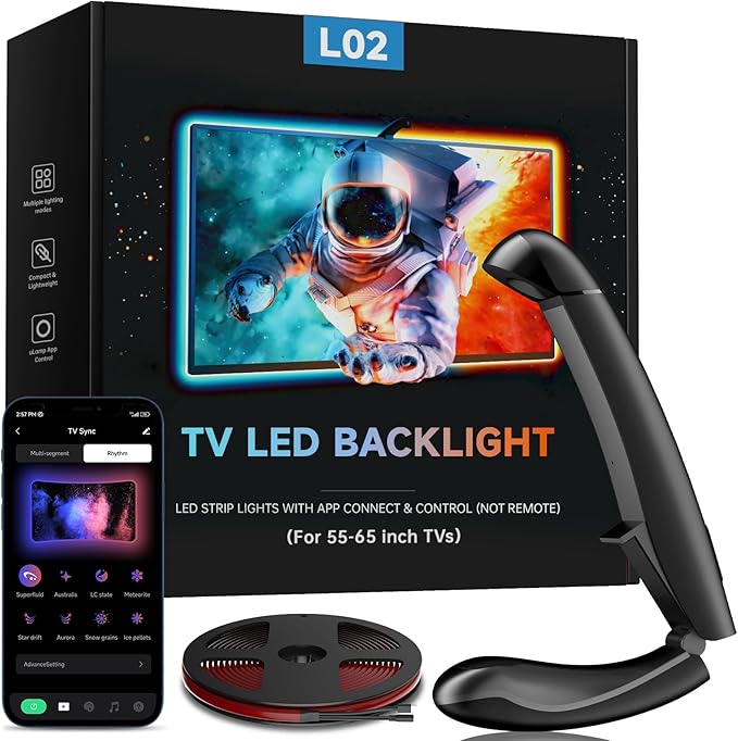 TV LED Backlight, 14.7ft LED Lights for 55-65 Inch TVs, Smart App Control TV Lights That Change with TV, USB-C Powered, RGB LED Strip Lighting Sync to Screen