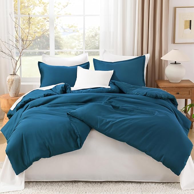 Litanika Comforters Teal Super King Plus Size, 3 Pieces Lightweight Solid Bedding Set & Collections, All Season Fluffy Bed Set (128x120In Comforter & 2 Pillowcases)