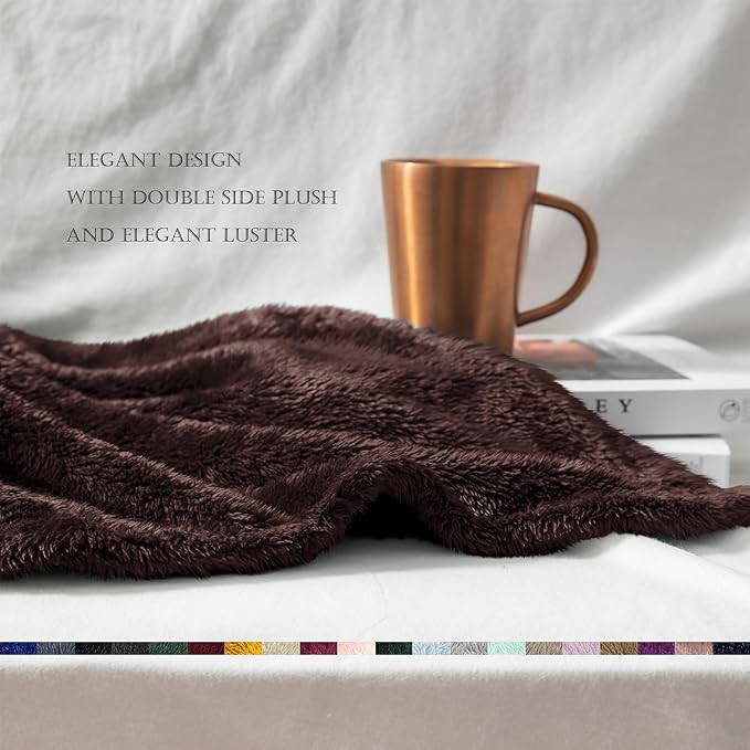 Exclusivo Mezcla Plush Fuzzy Fleece Bed Blanket King Size, Super Soft, Fluffy and Warm Blankets, Suitable for All Seasons (Coffee, 90x104 Inches)