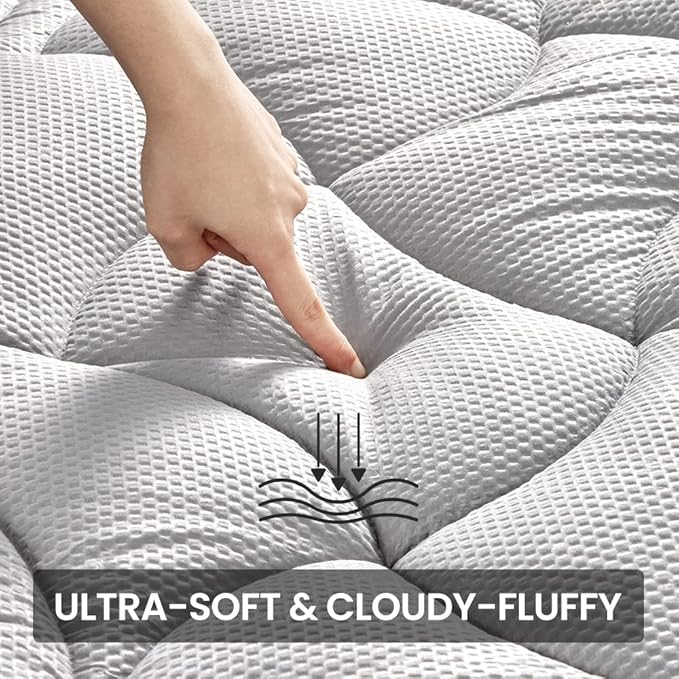 SLEEP ZONE Full Size Cooling Mattress Pad for Double Bed, Premium Zoned Quilted Mattress Topper, Wrap Around Mattress Protector Cover, Machine Wash Durable, Deep Pocket 8-21 inch, Silver Grey, Full