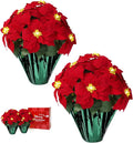 2 Pack 18" Lighted Large Artificial Poinsettias for Outdoors LED Poinsettia Flowers Artificial Faux Poinsettia Plants Poinsettia Christmas Decorations for Office Home Kitchen Decor (Green Paper)