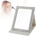 Folding Cosmetic Mirror, High Definition Innovative Rhinestone Portable Makeup Mirror Travel PU Portable Adjustable Rectangular Vanity Mirror for Dormitory Desktop