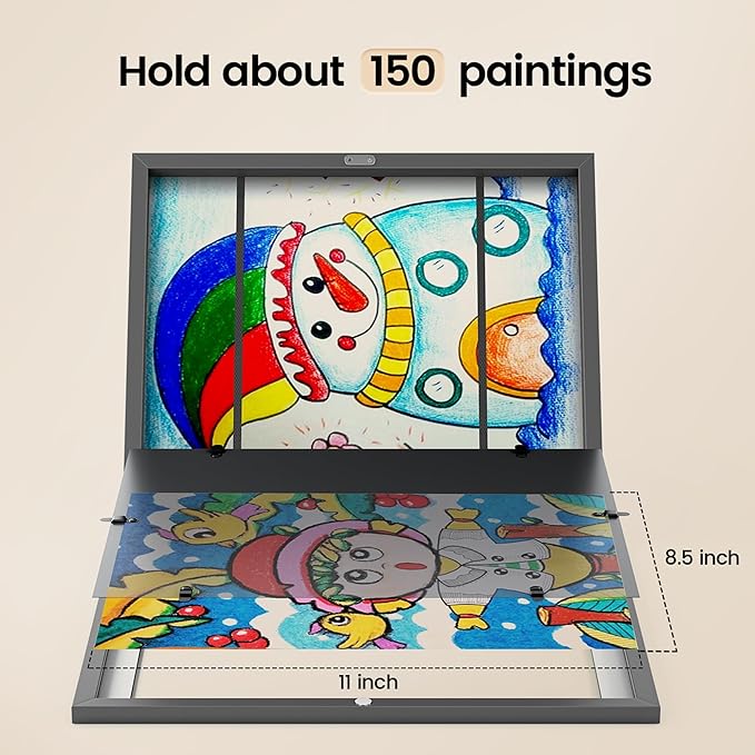 BAIJIALI Black Art Frames for Kids Artwork - Front Opening Holds 150 Drawings, 3D Crafts - 3 Packs 8.5x11 with mat or 9x12 without Mat