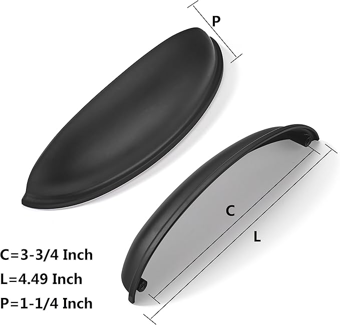 khtumeware 10 Pack 3-3/4" Drawer Pulls Matte Black Cabinet Cup Pulls Kitchen Hardware Cabinet Handles Drawer Handles Knobs 3-3/4 inch Hole Center
