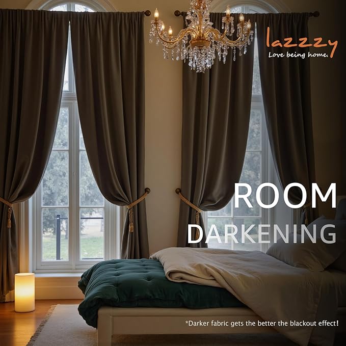 Lazzzy Velvet Blackout Curtains Thermal Insulated Room Window Drapes Super Soft Luxury Curtains for Living Room Bedroom Rod Pocket 2 Panels, Truffle, 52" W x 108" L