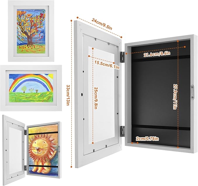 2Pcs Kids Art Frame Changeable 8.5x11 Letter Size Display with Mat Kids Artwork Frame Front Opening Artwork Frames for Kids Art Decorative Art Frames for Kids Art Holds 50-100 Works of Art for Hanging,White