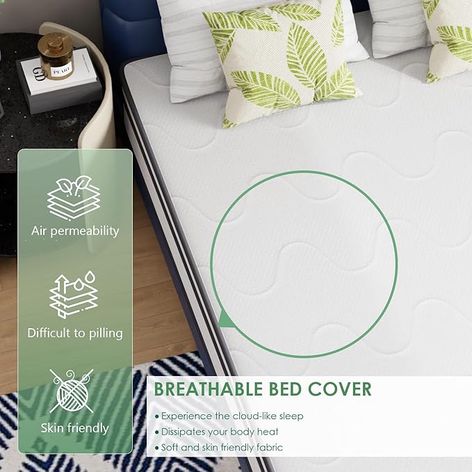 PayLessHere | 10 Inch Queen Mattress | Medium Firm Hybrid Mattress | White | with High-Density Foam and Breathable Cover | Pocket Spring Design, Pressure Relief | Bed in a Box, CertiPUR-US Certified