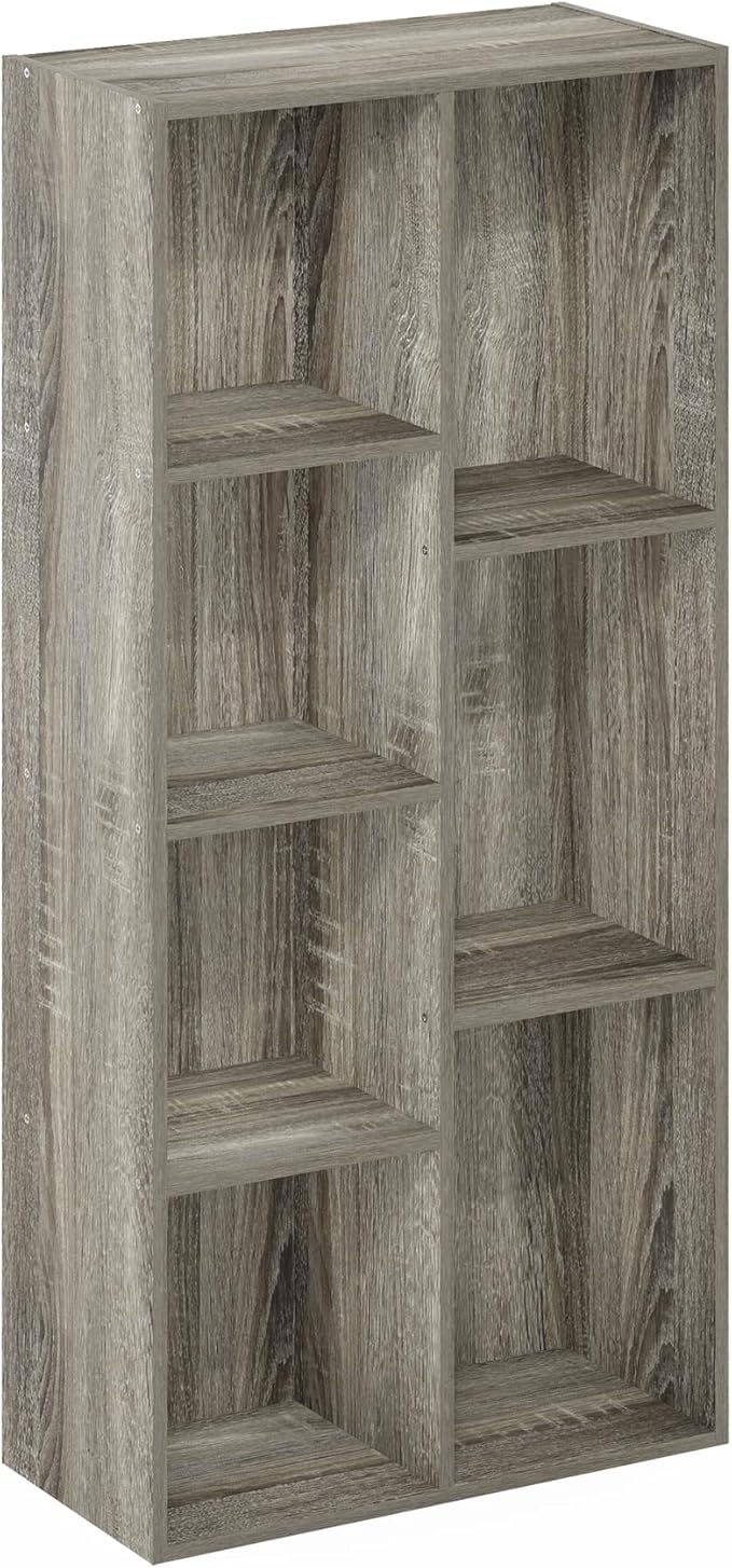 Furinno LUDER Book Shelf, 7-Cube Bookshelf, Bookcase, 9.4" x 19.5" x 41.7", for Living Room, Bedroom, Home Office, French Oak