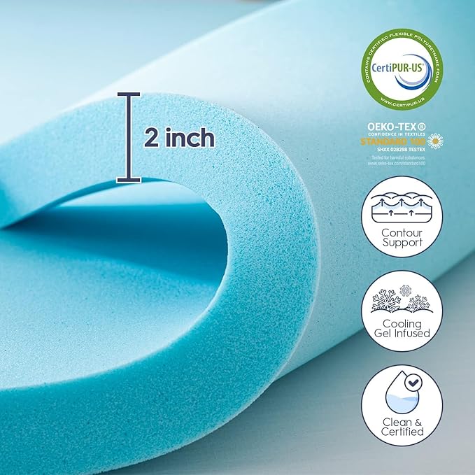ELEMUSE Dual Layer 3 Inch Memory Foam Mattress Topper Queen Size, 2 Inch Cooling Gel Memory Foam Plus 1 Inch Down Alternative Pillowtop Mattress Pad with Cooling Cover, Soft Comfort Support,Black