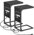 TUTOTAK C Shaped End Table with Charging Station, Side Table for Sofa, Couch Table with Storage Bag, Set of 2, TV Tray Table with 2 USB Ports and Outlets for Living Room, Bedroom, Black TB01BK0242
