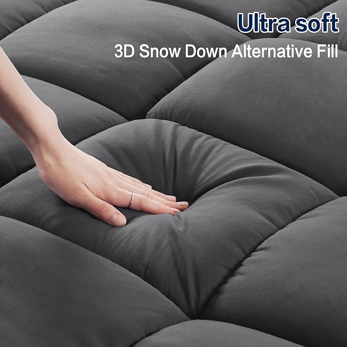 SOPAT Mattress Topper Queen Size Extra Thick Mattress Pad 8-21" Deep Pocket Soft Down Alternative Fill Mattress Protector Pillow Top Mattress Cover (60x80 Inches, Dark Grey)