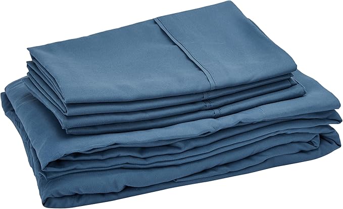 Sweet Home Collection 7 Piece Comforter Set Bag Solid Color All Season Soft Down Alternative Blanket & Luxurious Microfiber Bed Sheets, Denim, Full
