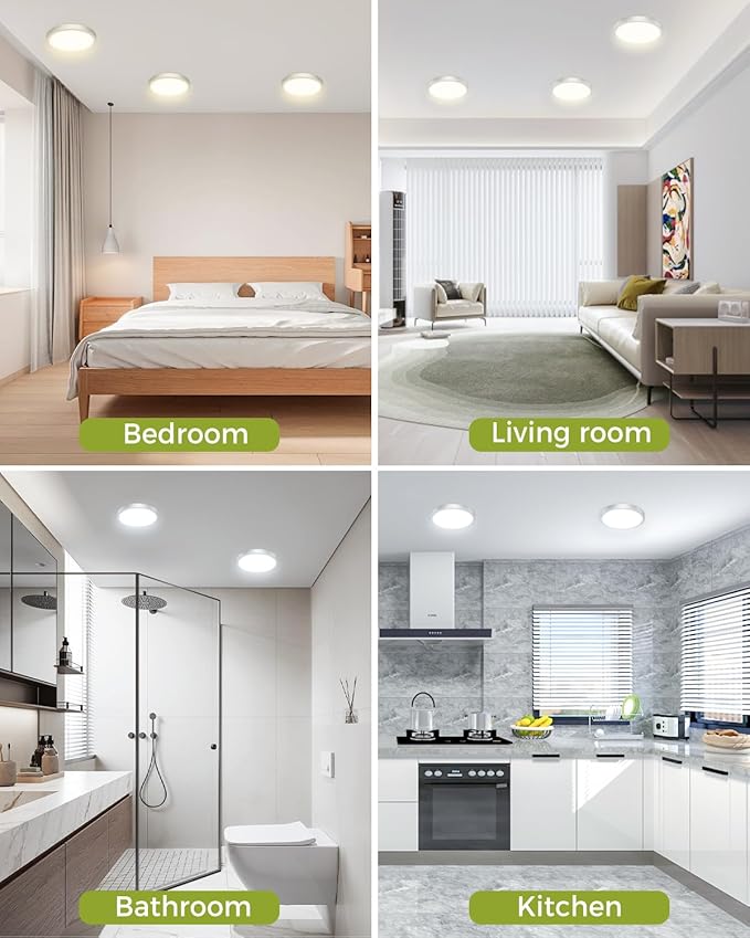 hepside 1Pack Dimmable Flush Mount Ceiling Light Fixture Brushed Nickel, 3CCT Selectable 3000/4000/6500K Ceiling Lamp, 7.5INCH 15W 1500LM Low Profile Light for Bedroom, Kitchen, Bathroom, Hallway